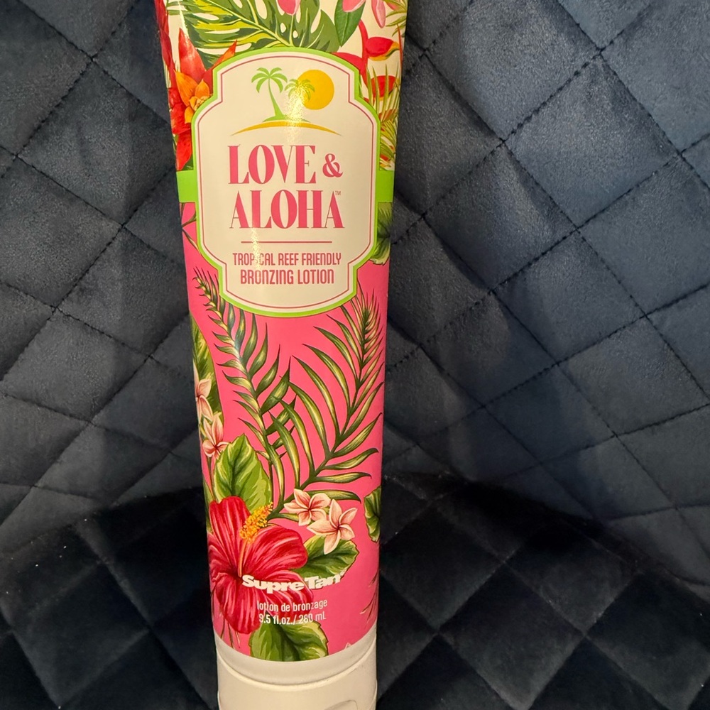 SUPRE professional salon Love & Aloha sun lotion, Pink & Green Tropical Tube
